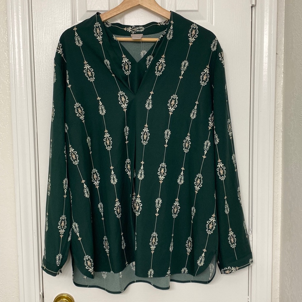 Chico's Women's Paisley Stripe V-Neck Blouse Green Size 16